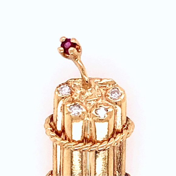 Retro🧨14K Gold🧨Diamond and Ruby Charm Pendant - Picture 5 of 12